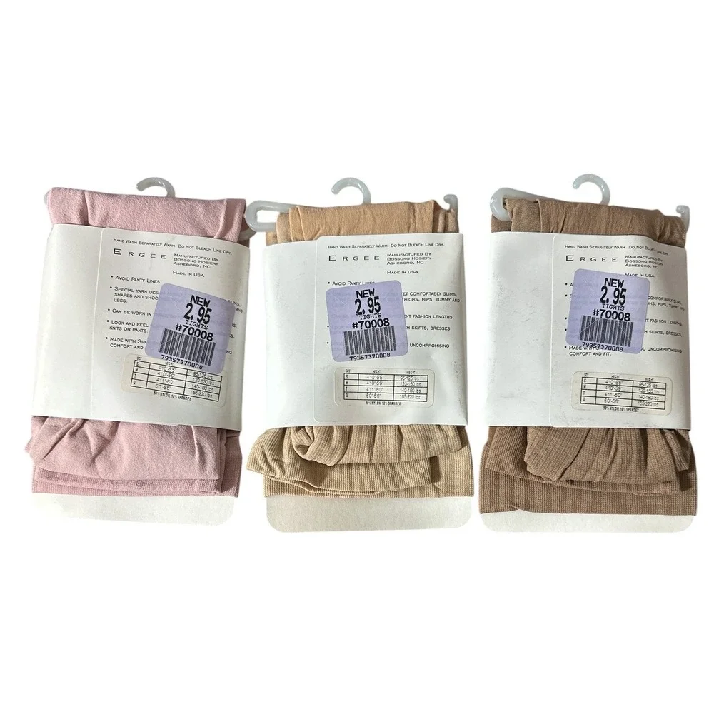 Vintage Ergee Footless Control Top‎ Tights Women Small 3 Pack Pink Tan Nude NOS